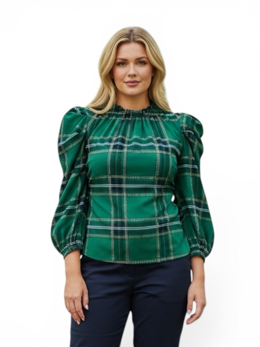Sugarlips Plus Size 1X Green Plaid Blouse